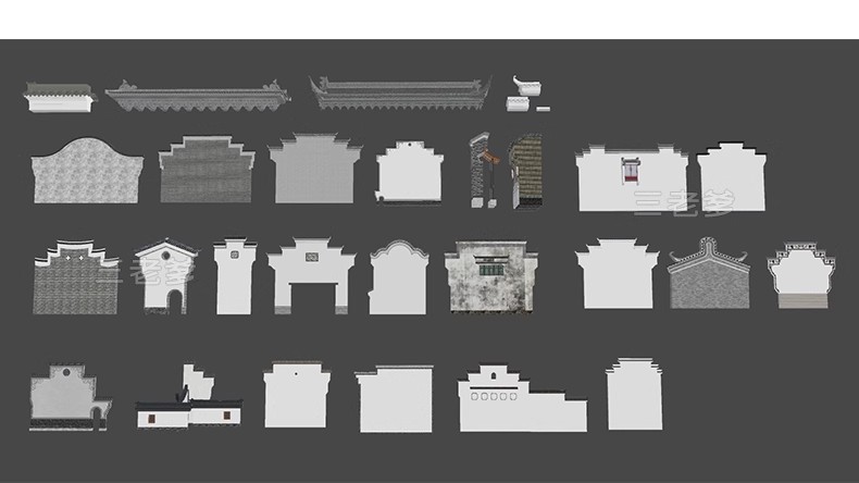 图片[37]-新中式徽派马头墙民俗建筑照壁景墙仿古建筑白山墙瓦片屋檐SU模型-大怪兽分享