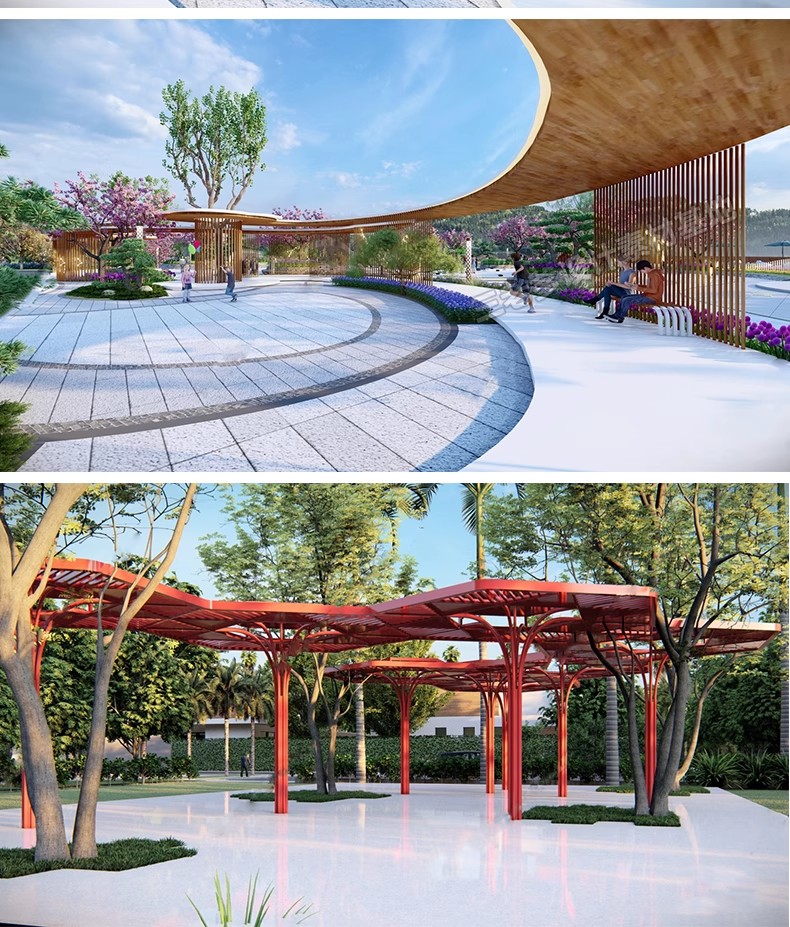 图片[39]-异形弧形廊架SU模型公园亭子广场休闲亭长廊景观构筑廊架SketchUp-大怪兽分享