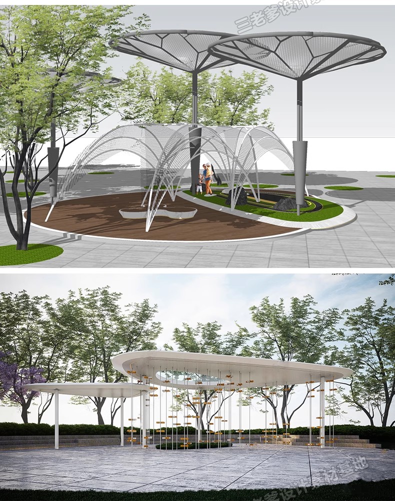 图片[42]-异形弧形廊架SU模型公园亭子广场休闲亭长廊景观构筑廊架SketchUp-大怪兽分享