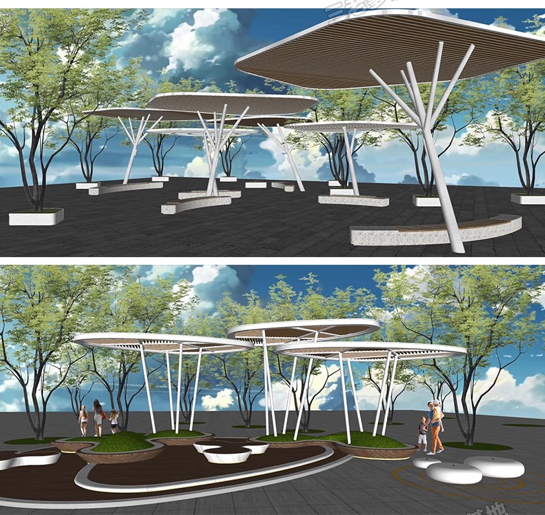 图片[43]-异形弧形廊架SU模型公园亭子广场休闲亭长廊景观构筑廊架SketchUp-大怪兽分享