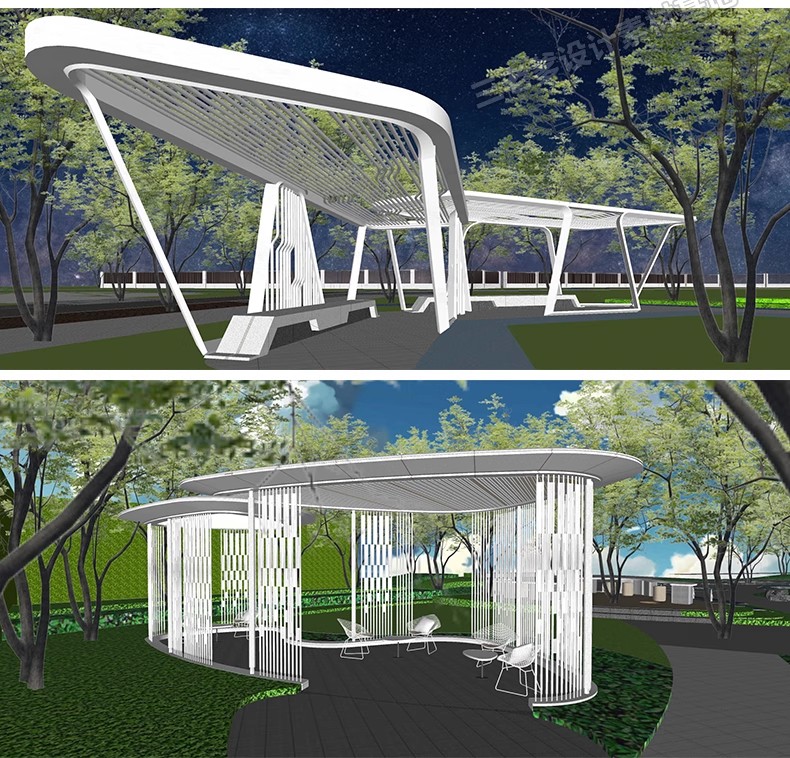 图片[44]-异形弧形廊架SU模型公园亭子广场休闲亭长廊景观构筑廊架SketchUp-大怪兽分享
