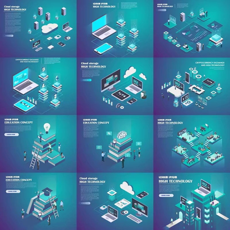 2.5D等距立体UI插画商务金融科技网页元素海报AI矢量美工设计素材-大怪兽分享