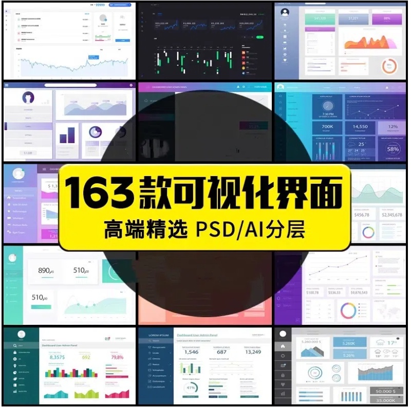 可视化大数据科技网页后台管理图表AI界面PSD模版素材源文件-大怪兽分享