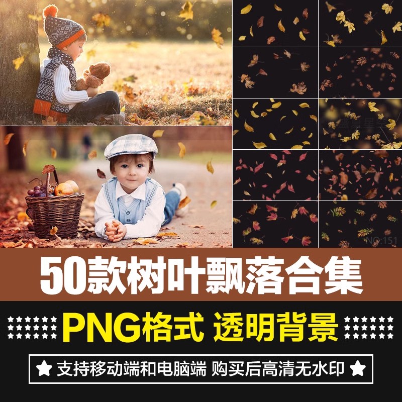 秋天树叶飘落秋季枫叶红叶黄叶子效果透明背景设计PNG图片素材-大怪兽分享