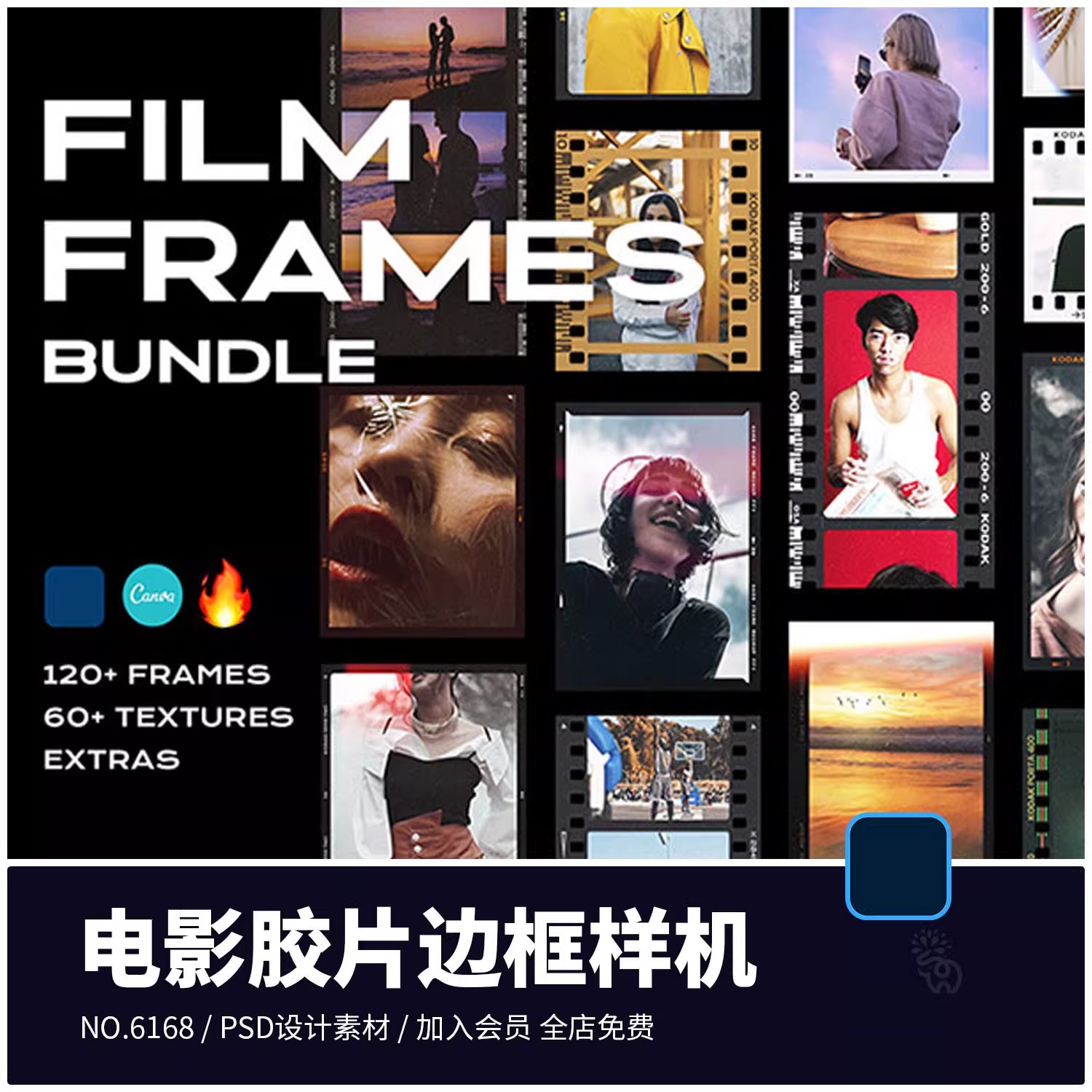 复古电影质感胶卷底片相片图片边框特效滤镜样机PSD设计素材模板-大怪兽分享
