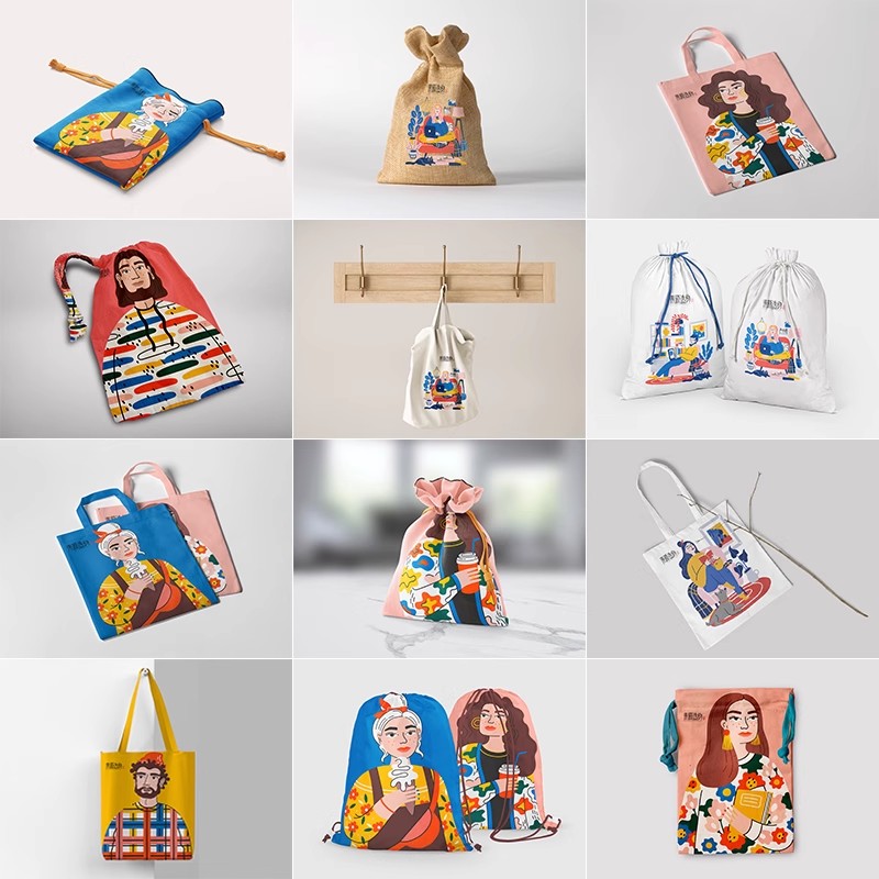 拉绳抽绳收纳手提帆布袋礼品袋福袋文创vi智能贴图样机PS设计素材-大怪兽分享