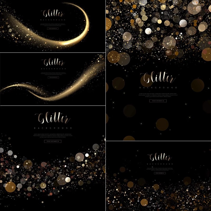 QT02黑金高端海报元素金色金粉金沙光效光斑舞台背景PSD设计素材-大怪兽分享