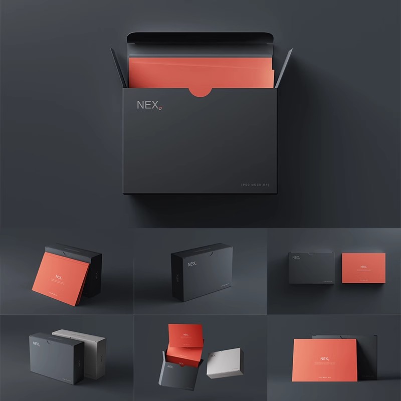 YJ481高端黑色产品包装盒纸盒效果图智能贴图样机PSD设计素材模板-大怪兽分享