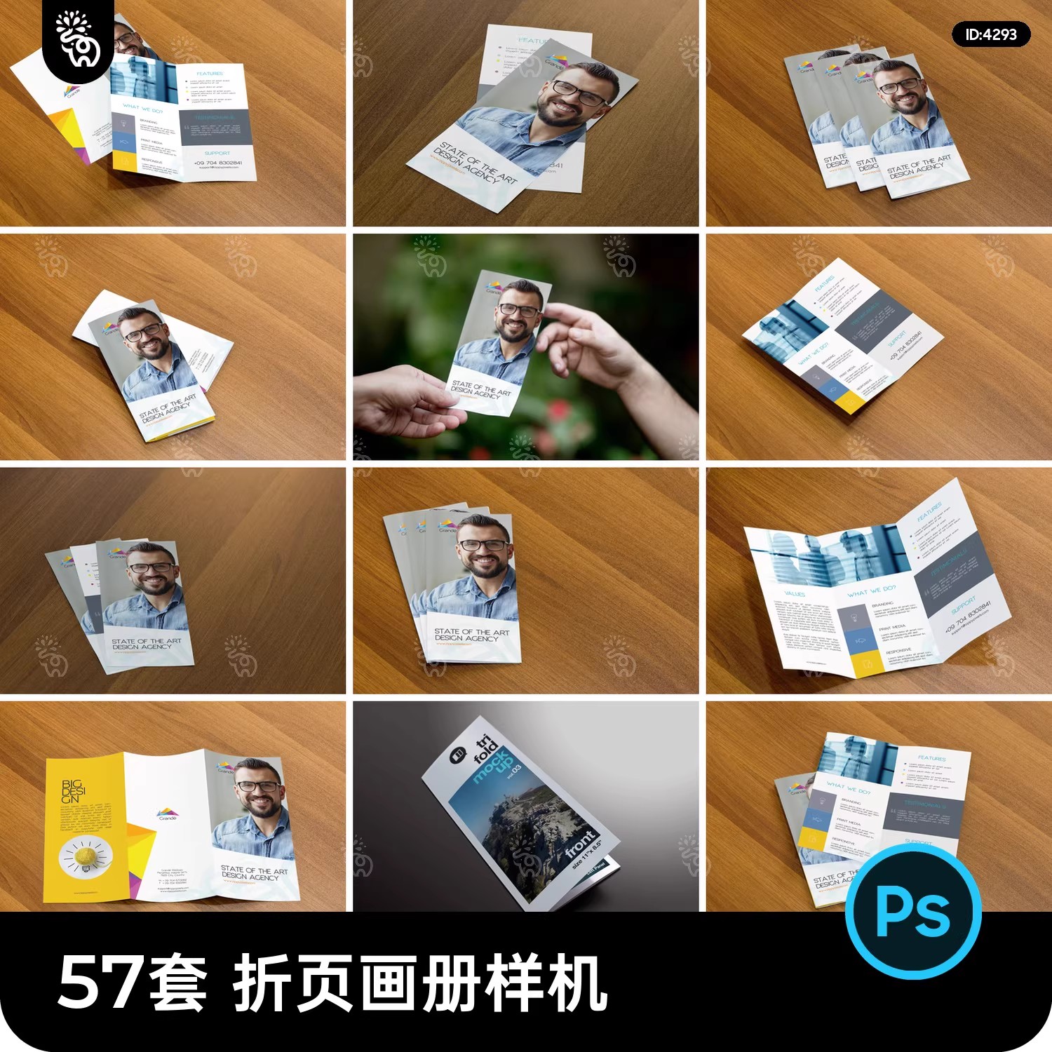 57套品牌企业对折三折页四折页展示效果PSD智能贴图样机素材-大怪兽分享