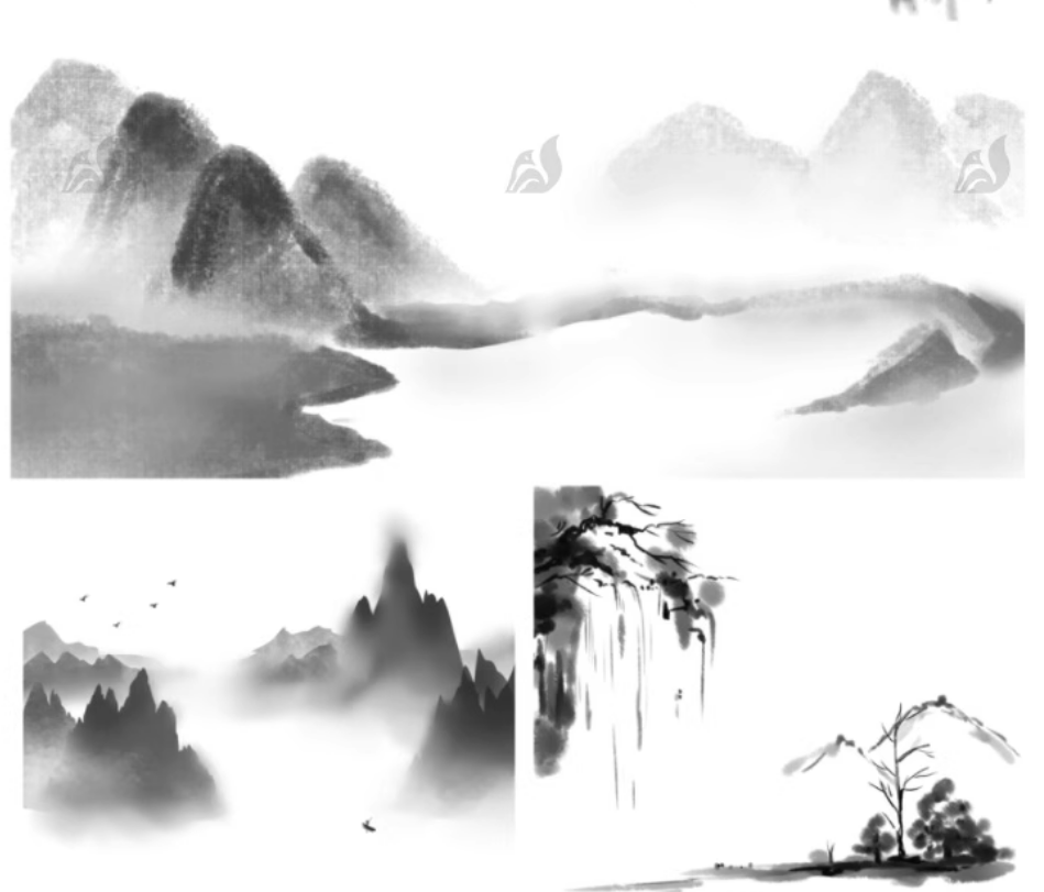 图片[5]-水墨山水画中国风古韵国画大雁小桥流水procreate笔刷ps笔刷素材-大怪兽分享