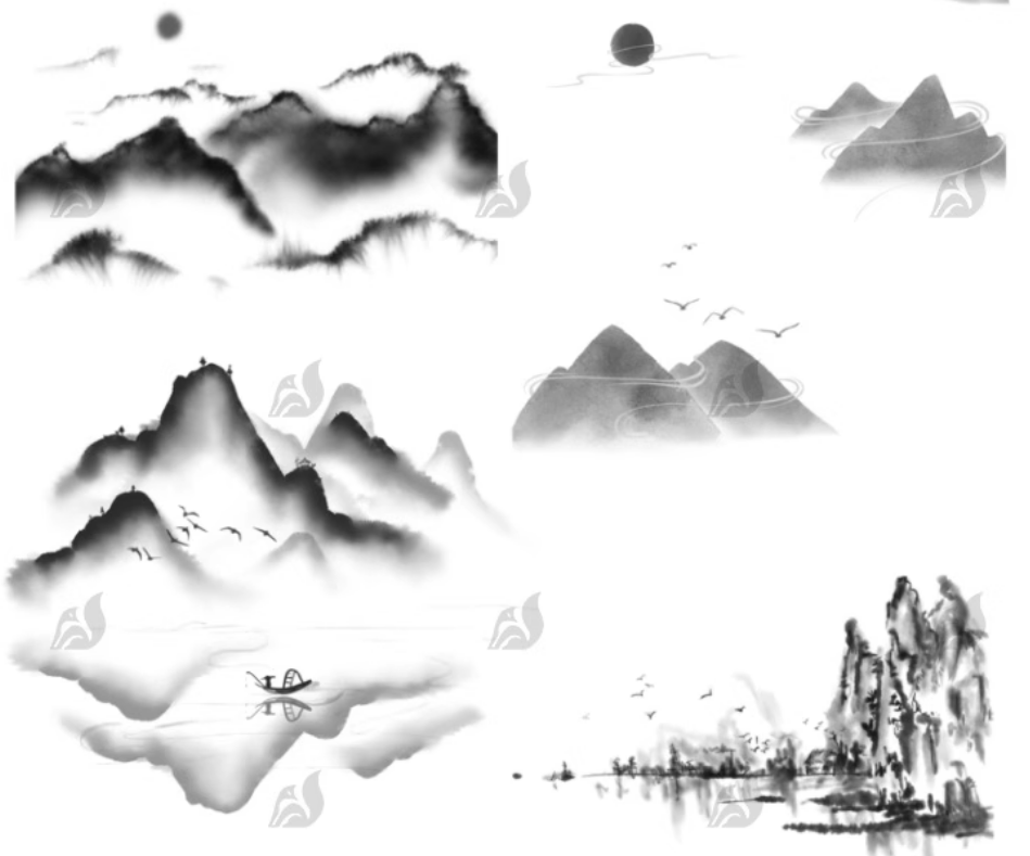 图片[6]-水墨山水画中国风古韵国画大雁小桥流水procreate笔刷ps笔刷素材-大怪兽分享