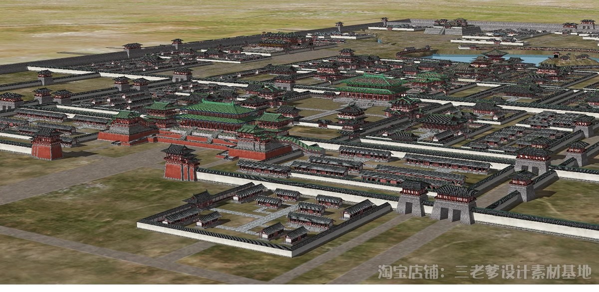 图片[4]-唐风古建群落SU模型秋景中式唐宋文化雪景影视城古代建筑草图大师-大怪兽分享