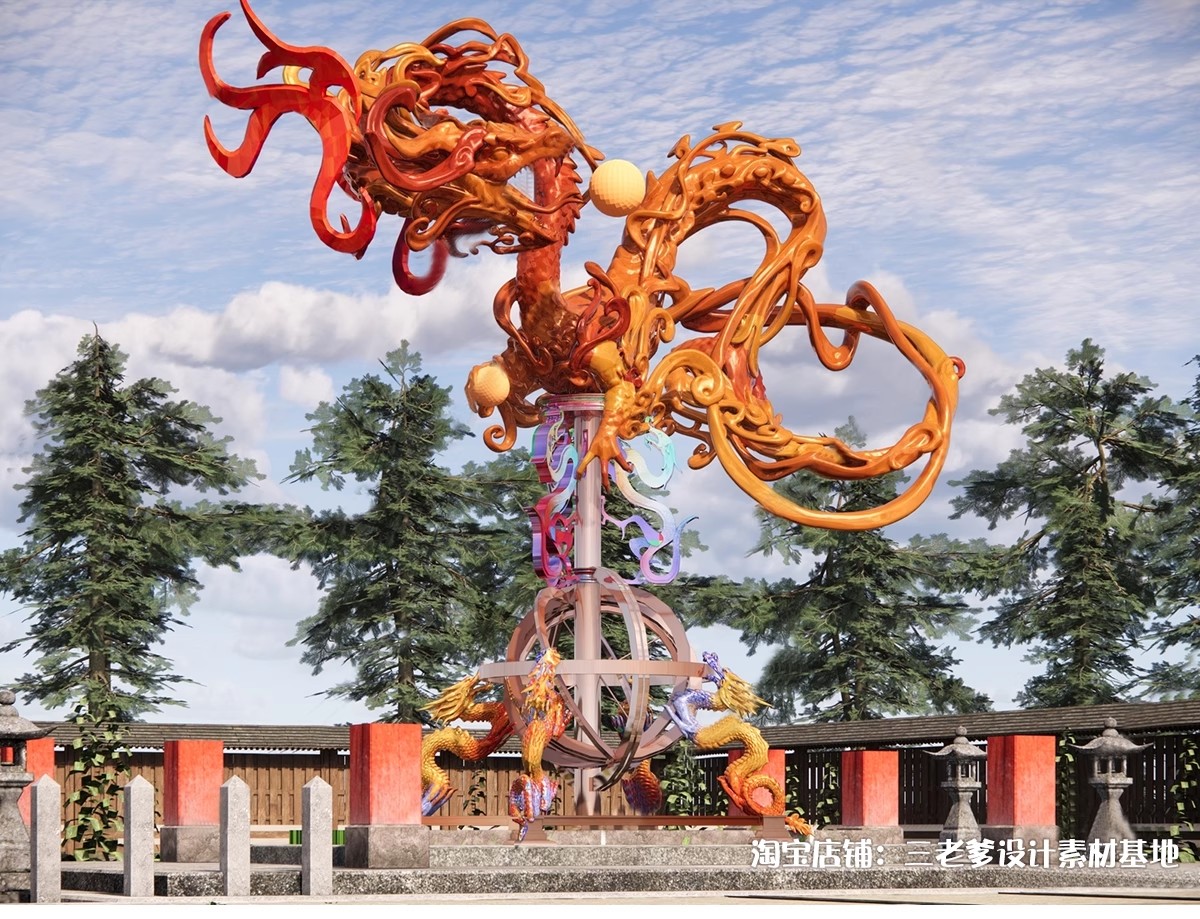 图片[4]-中式古代神兽龙王石雕SU模型中国风水景雕塑印章图章玉玺草图大师-大怪兽分享