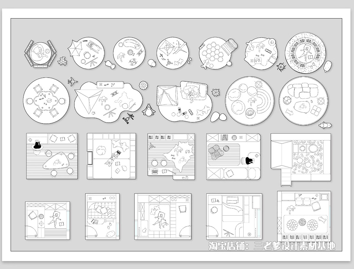 图片[4]-儿童房玩具房CAD平面布置图活动娱乐区帐篷施工图纸室内设计素材-大怪兽分享