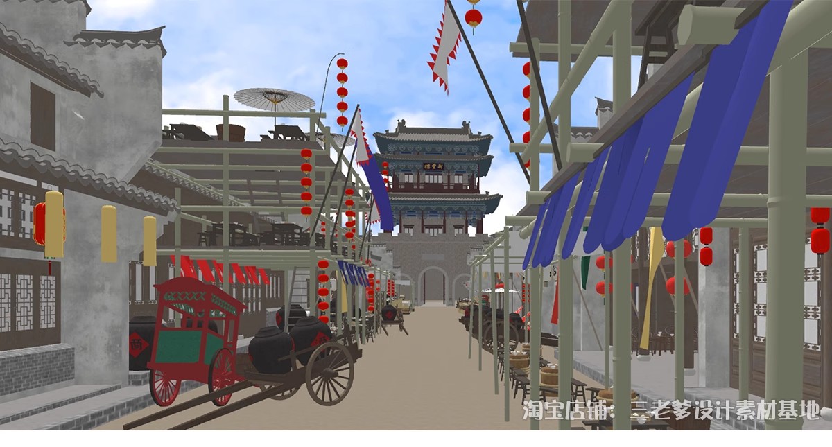 图片[4]-古代集市SU模型中式商业街道摊位商铺清明上河图古城街巷草图大师-大怪兽分享