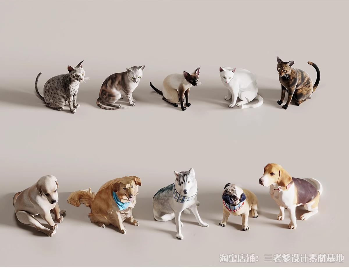 图片[4]-动物3D模型 现代小猫小狗宠物单体金毛大狗鹅袋鼠沙皮3Dmax素材库-大怪兽分享