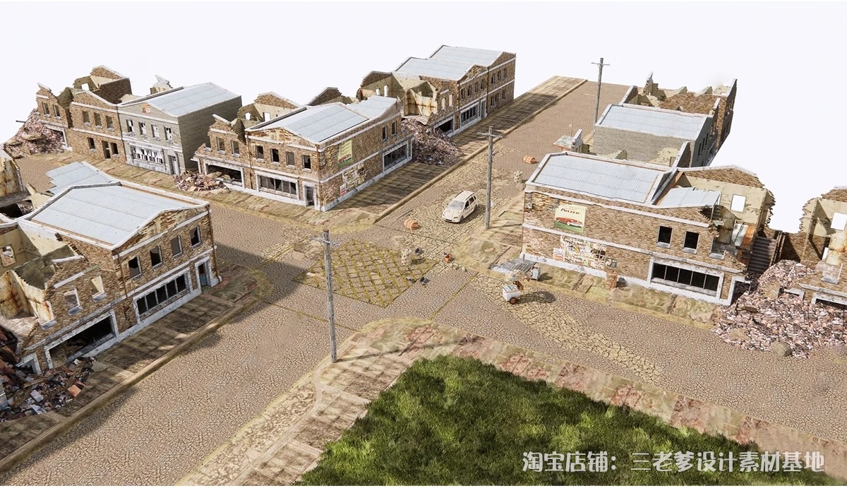 图片[4]-建筑废墟SU模型工业风遗址游戏场景战损街道破旧房屋汽车草图大师-大怪兽分享