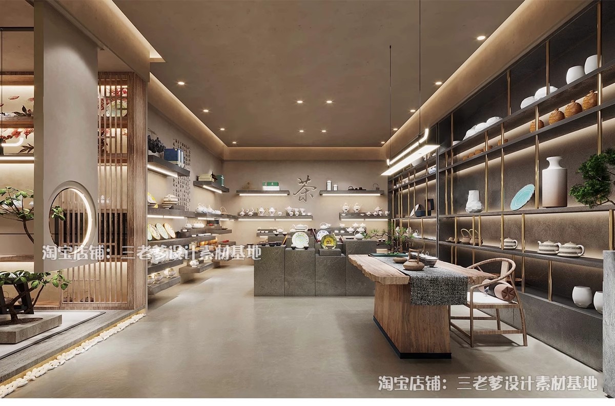 图片[4]-瓷器文化陶瓷青花瓷展厅SU模型新中式博物馆展馆展柜展架草图大师-大怪兽分享