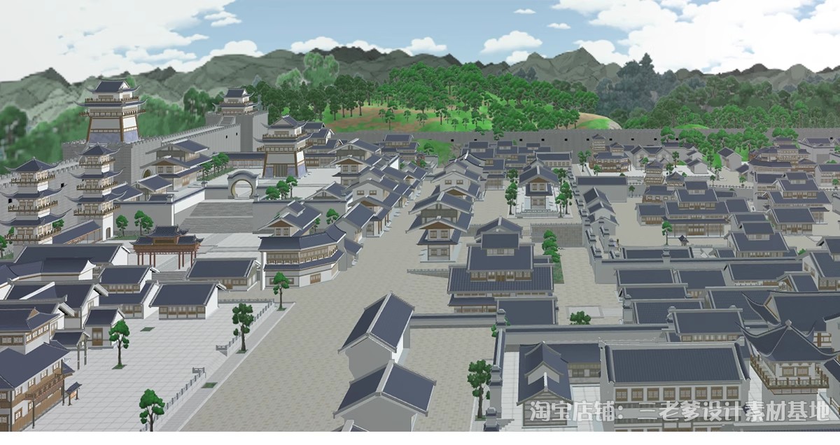 图片[6]-唐风古建群落SU模型秋景中式唐宋文化雪景影视城古代建筑草图大师-大怪兽分享