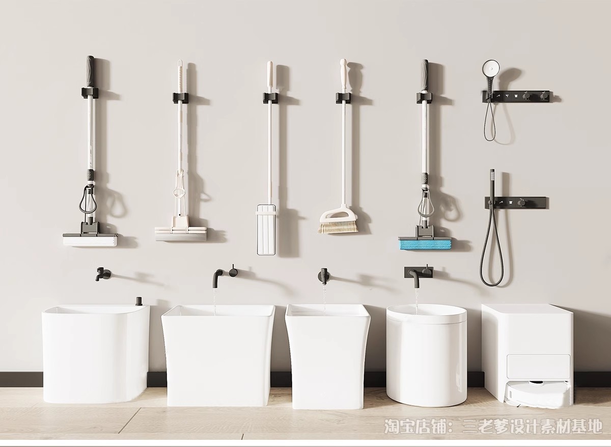 图片[5]-拖把池洗手池洁具SU模型扫把拖把簸箕水桶草图大师sketchup素材库-大怪兽分享