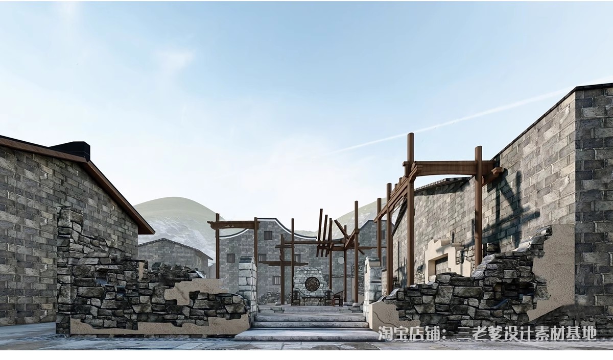 图片[5]-建筑废墟SU模型工业风遗址游戏场景战损街道破旧房屋汽车草图大师-大怪兽分享