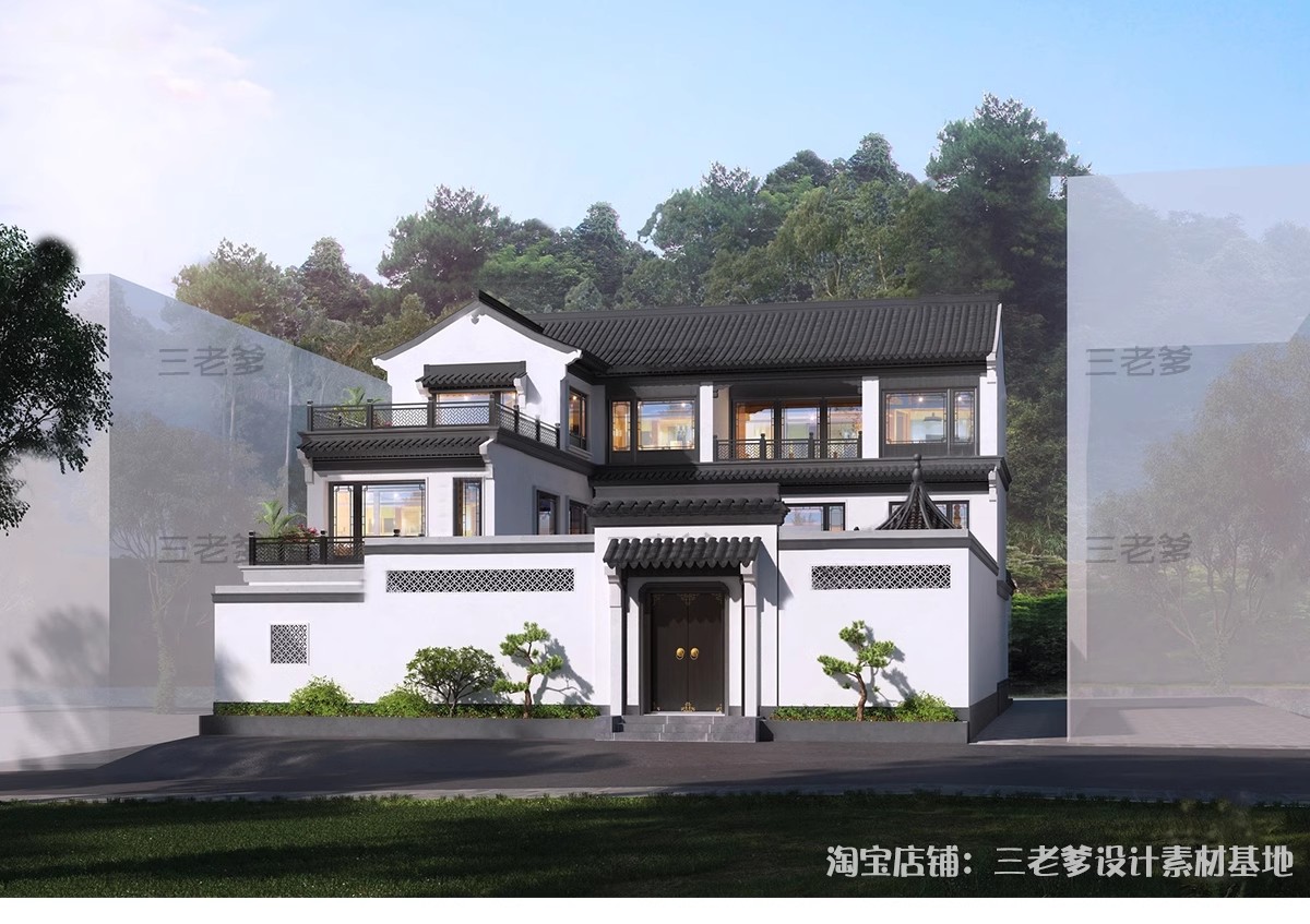 图片[6]-合院别墅SU模型库四合院自建房外观中式古建民宿建筑园林景观设计-大怪兽分享