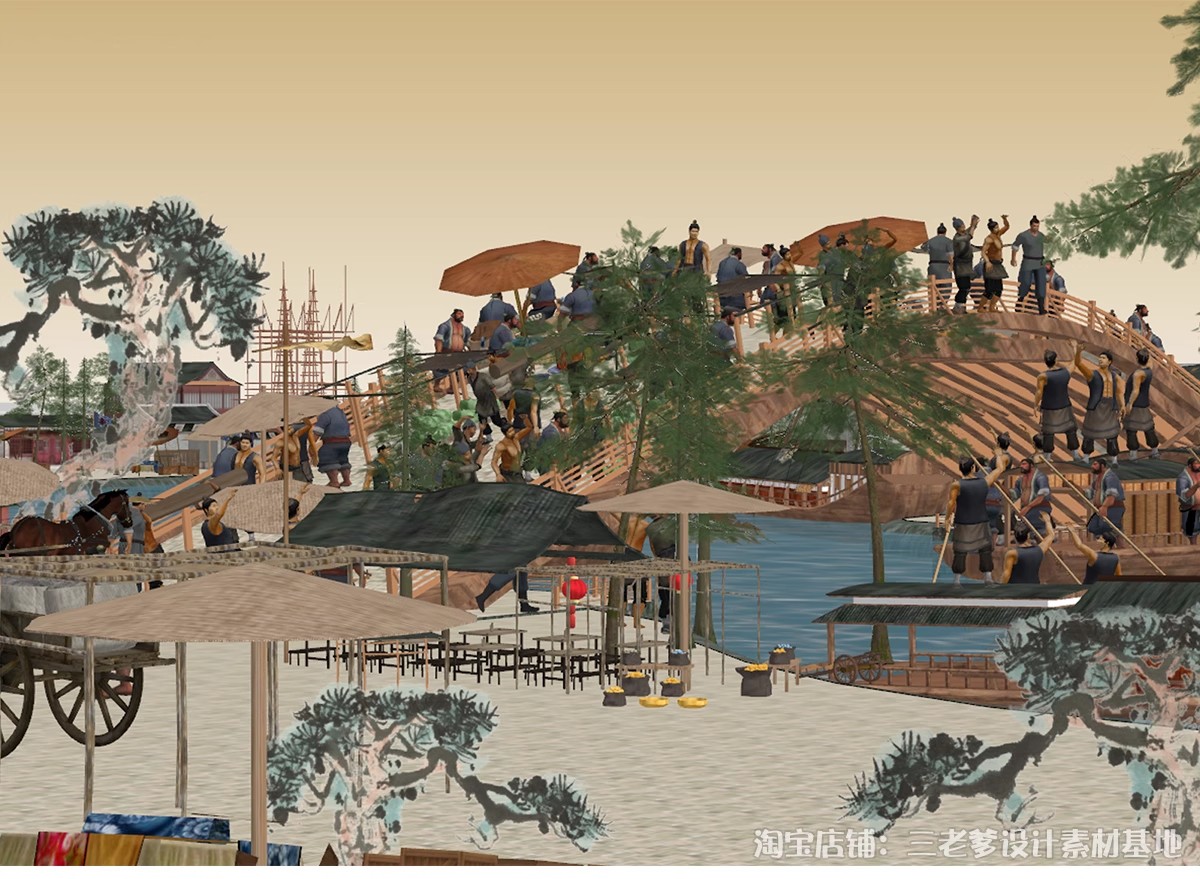 图片[6]-古代集市SU模型中式商业街道摊位商铺清明上河图古城街巷草图大师-大怪兽分享