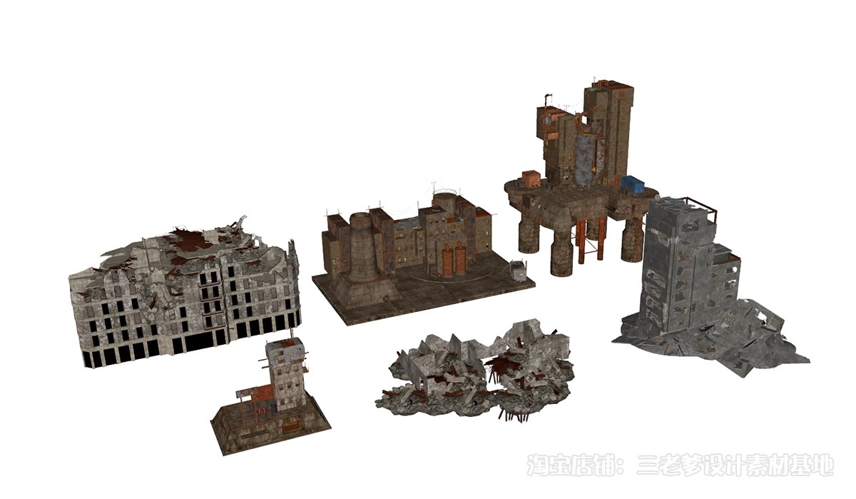 图片[6]-建筑废墟SU模型工业风遗址游戏场景战损街道破旧房屋汽车草图大师-大怪兽分享