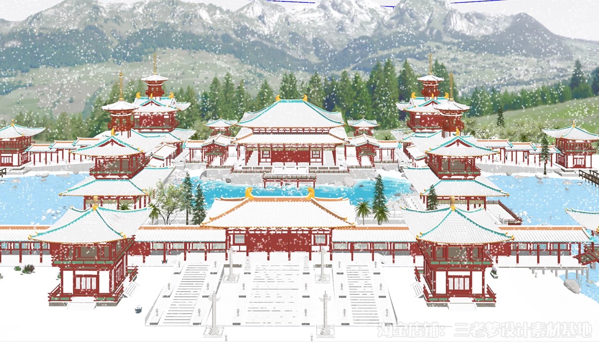 图片[8]-唐风古建群落SU模型秋景中式唐宋文化雪景影视城古代建筑草图大师-大怪兽分享