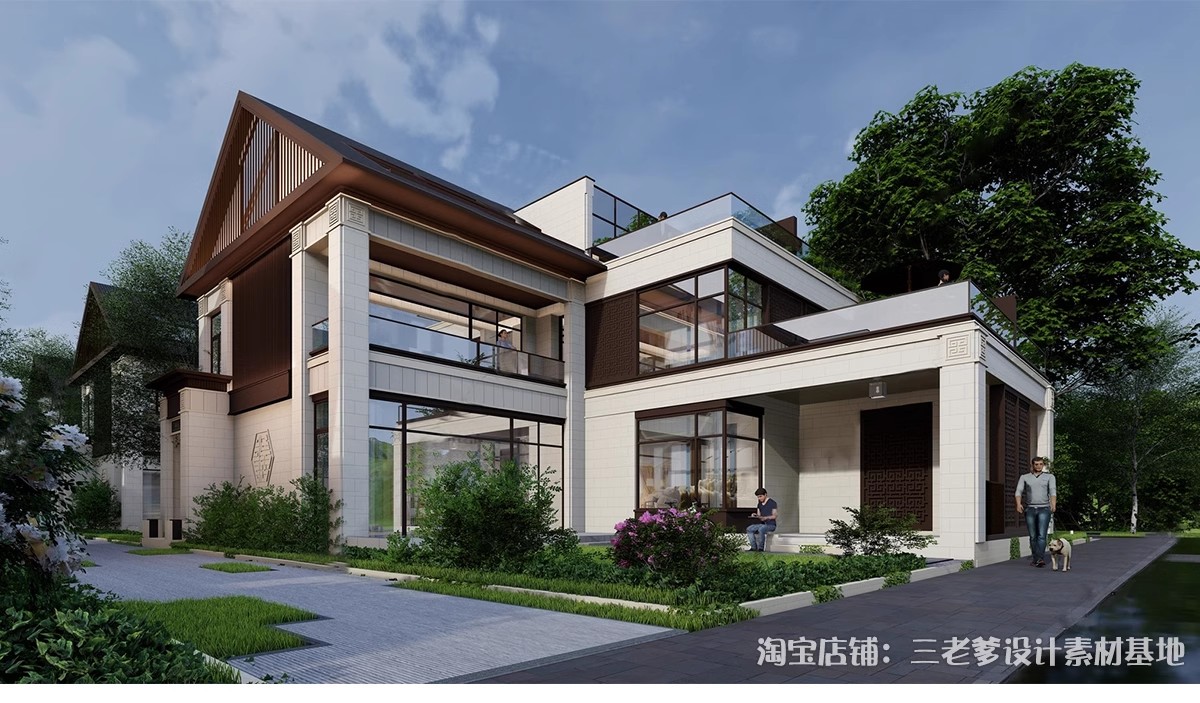 图片[7]-合院别墅SU模型库四合院自建房外观中式古建民宿建筑园林景观设计-大怪兽分享