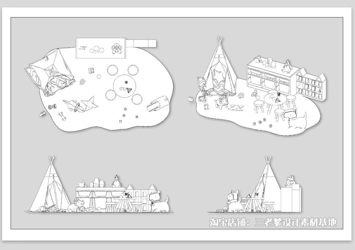 图片[7]-儿童房玩具房CAD平面布置图活动娱乐区帐篷施工图纸室内设计素材-大怪兽分享