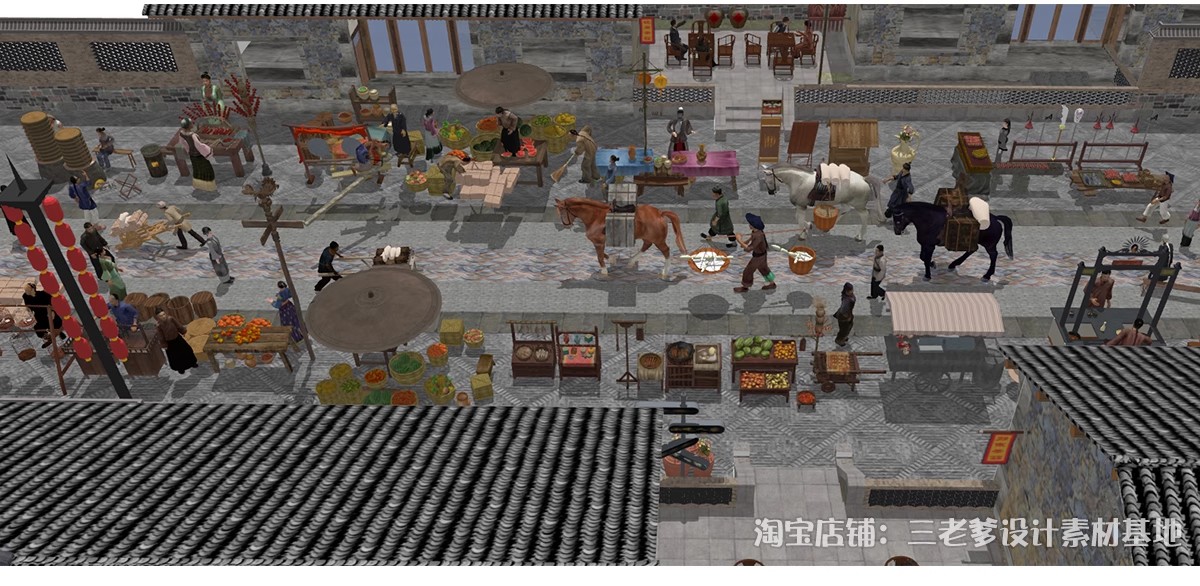 图片[7]-古代集市SU模型中式商业街道摊位商铺清明上河图古城街巷草图大师-大怪兽分享