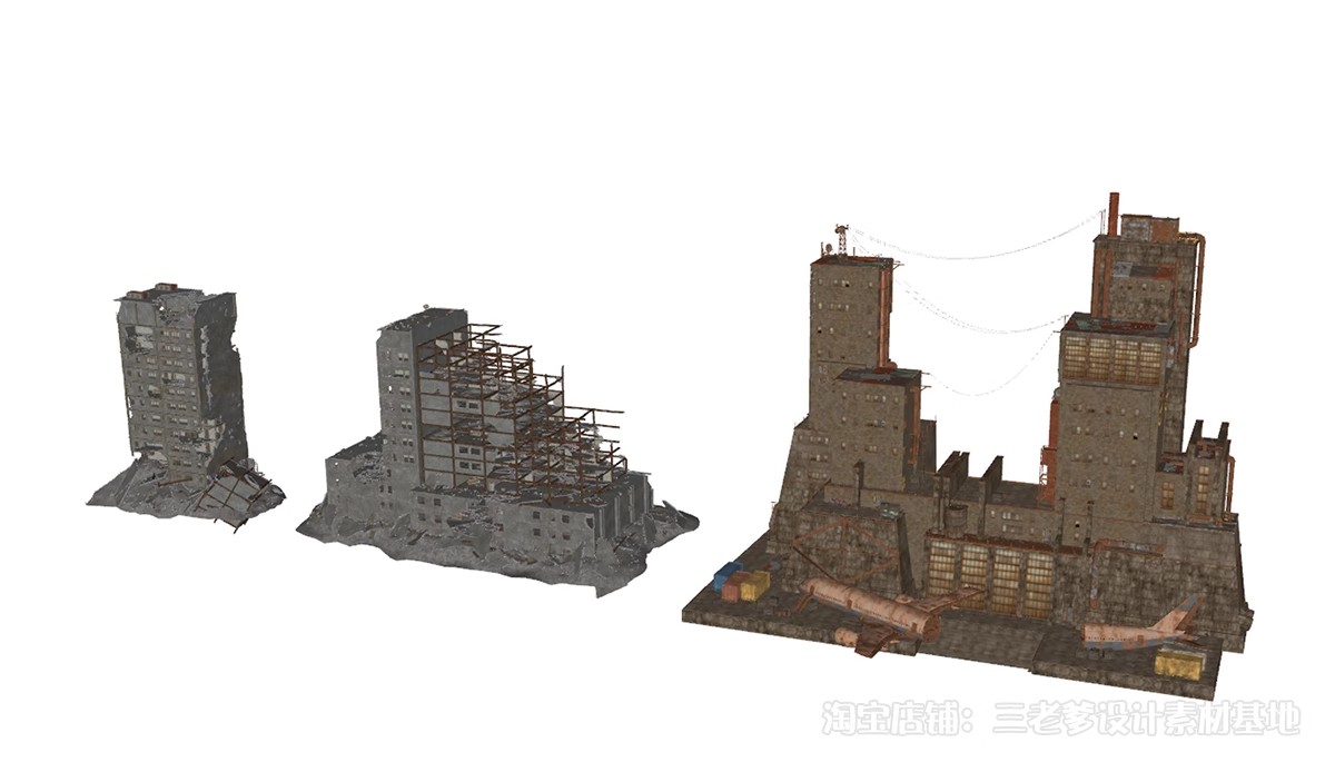 图片[7]-建筑废墟SU模型工业风遗址游戏场景战损街道破旧房屋汽车草图大师-大怪兽分享