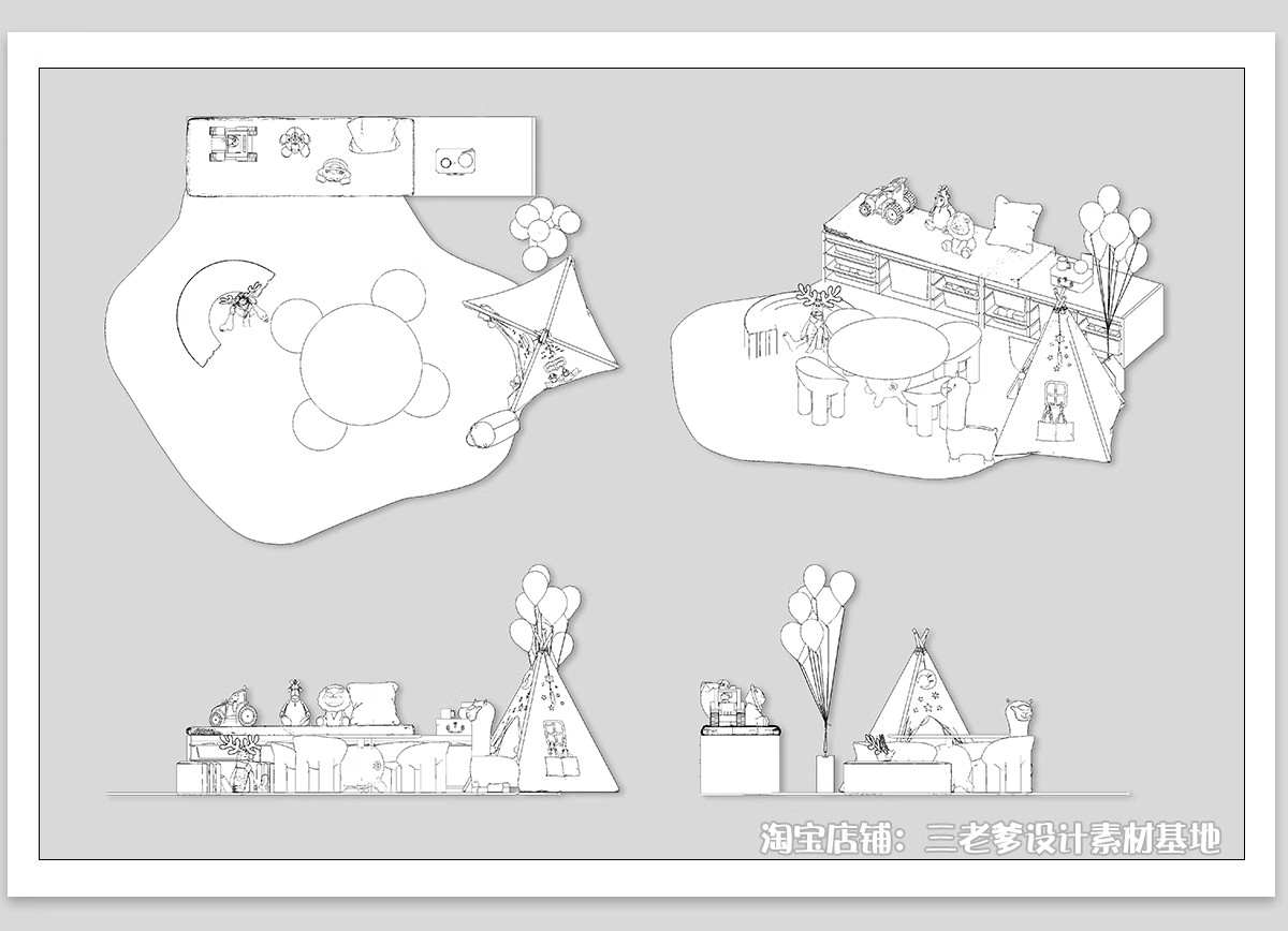 图片[8]-儿童房玩具房CAD平面布置图活动娱乐区帐篷施工图纸室内设计素材-大怪兽分享