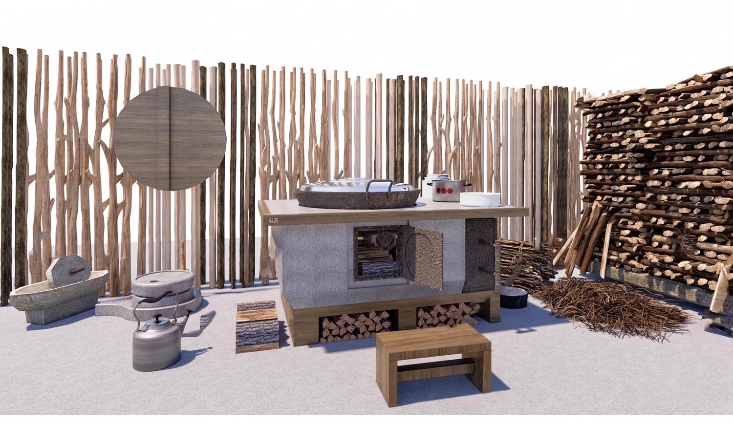 图片[8]-农村乡村农家乐旧厨房炉灶土灶台柴火灶泥土大锅灶SU模型草图大师-大怪兽分享