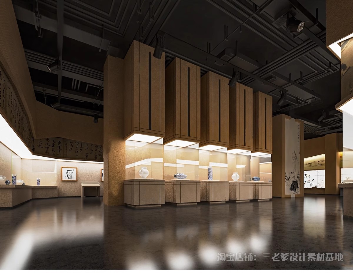 图片[8]-瓷器文化陶瓷青花瓷展厅SU模型新中式博物馆展馆展柜展架草图大师-大怪兽分享