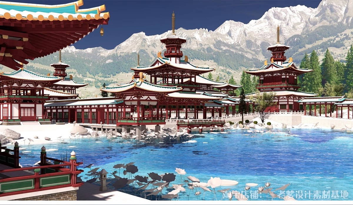 图片[9]-唐风古建群落SU模型秋景中式唐宋文化雪景影视城古代建筑草图大师-大怪兽分享