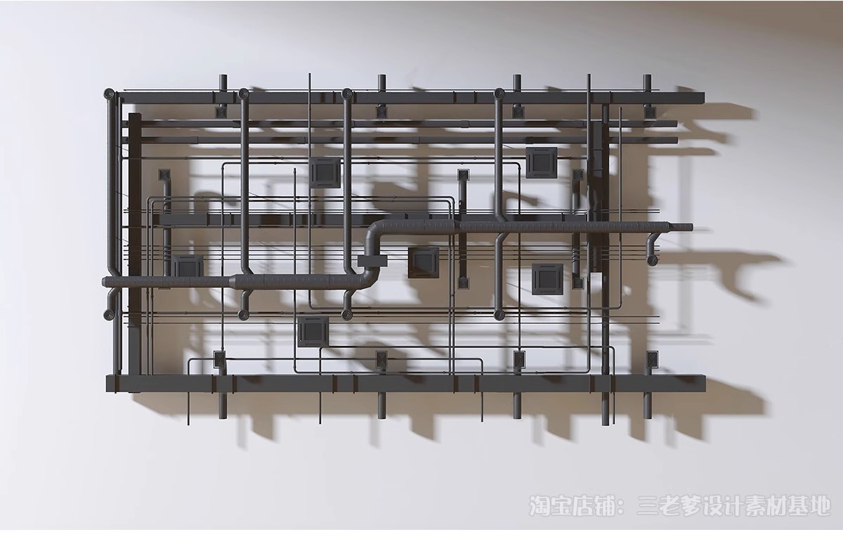 图片[9]-工业风通风管道吊顶天花3D模型 方形办公消防钢架钢结构钢管3dmax-大怪兽分享
