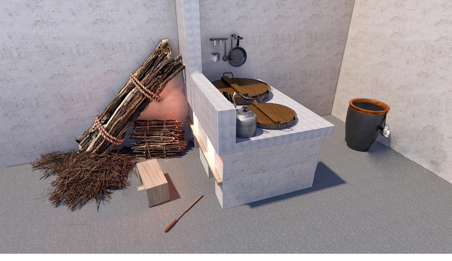 图片[9]-农村乡村农家乐旧厨房炉灶土灶台柴火灶泥土大锅灶SU模型草图大师-大怪兽分享