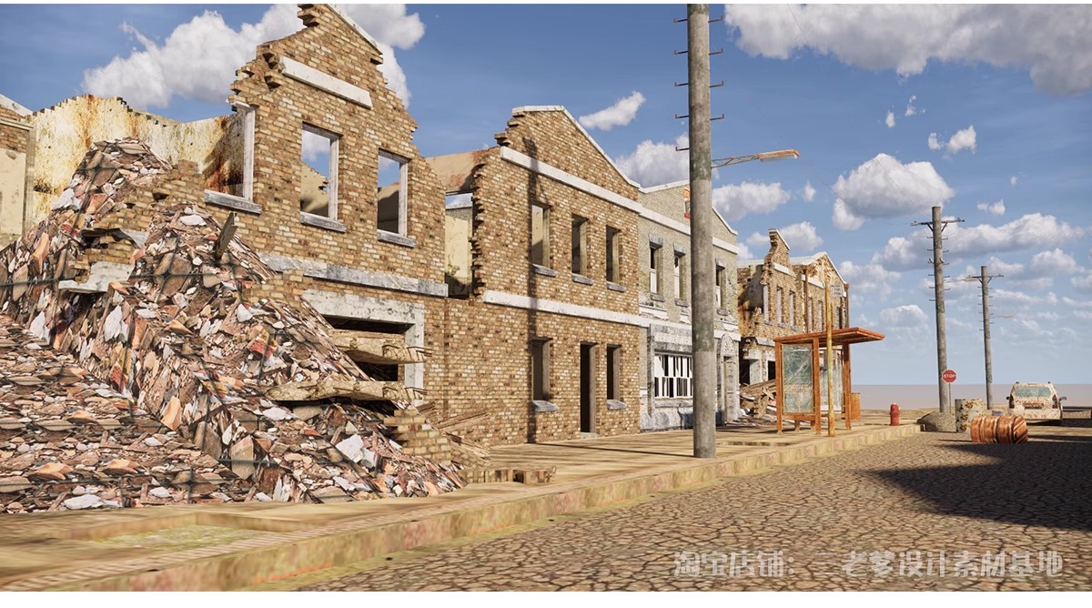 图片[9]-建筑废墟SU模型工业风遗址游戏场景战损街道破旧房屋汽车草图大师-大怪兽分享