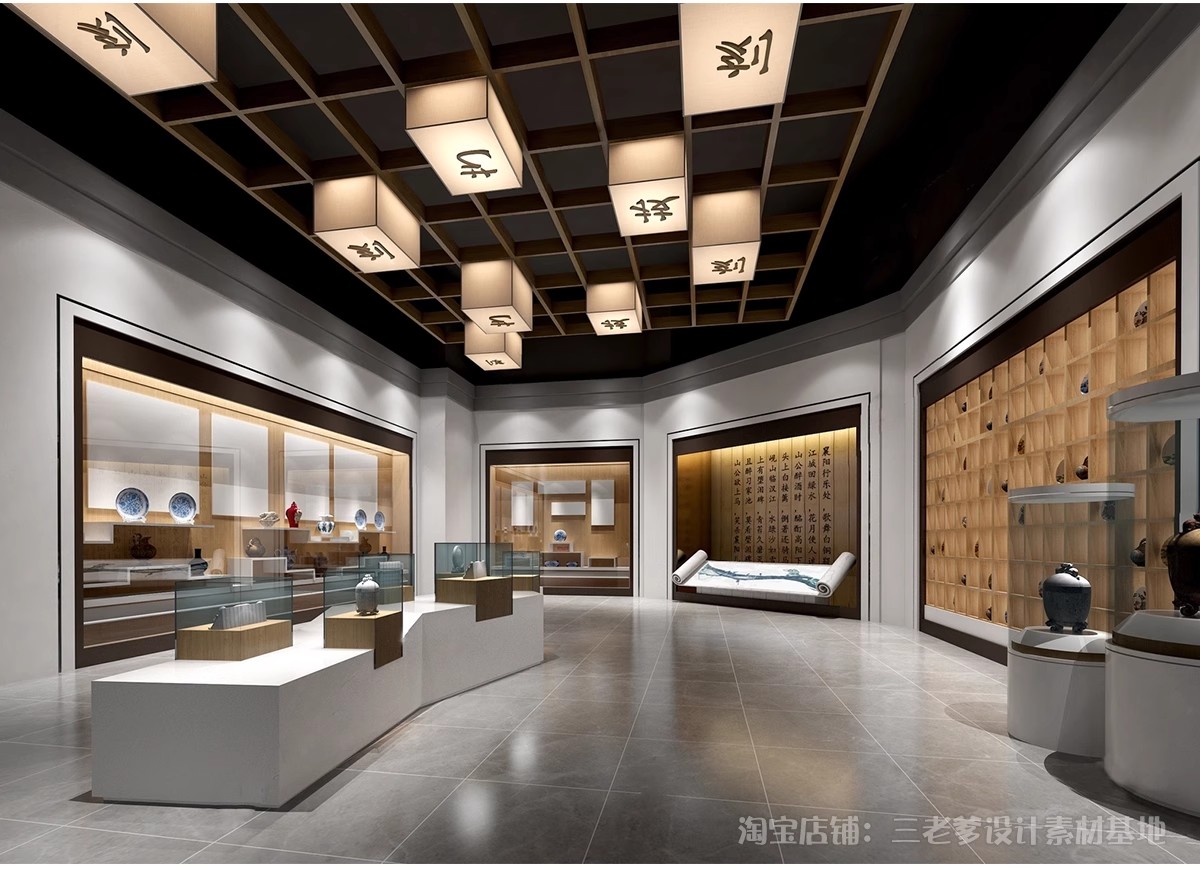 图片[9]-瓷器文化陶瓷青花瓷展厅SU模型新中式博物馆展馆展柜展架草图大师-大怪兽分享