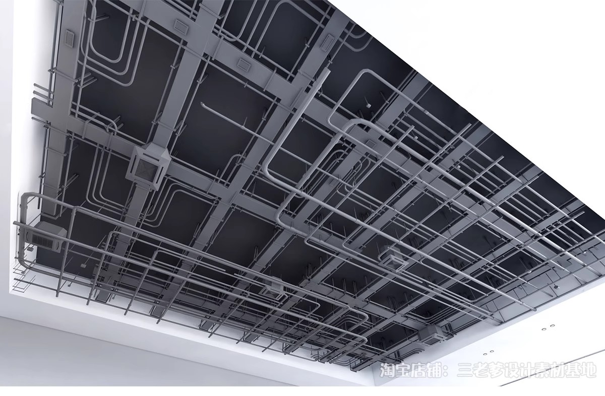图片[10]-工业风通风管道吊顶天花3D模型 方形办公消防钢架钢结构钢管3dmax-大怪兽分享