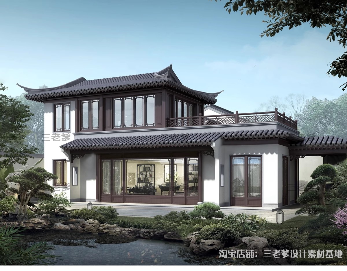 图片[10]-合院别墅SU模型库四合院自建房外观中式古建民宿建筑园林景观设计-大怪兽分享