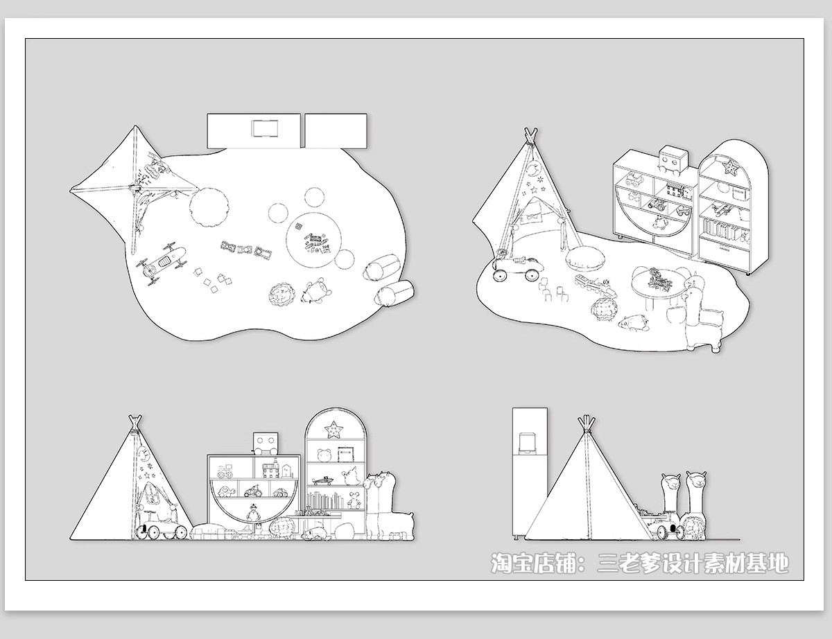 图片[10]-儿童房玩具房CAD平面布置图活动娱乐区帐篷施工图纸室内设计素材-大怪兽分享