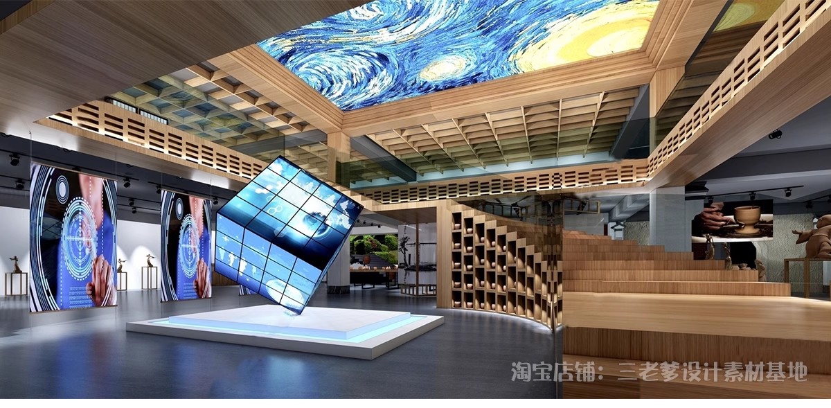 图片[10]-瓷器文化陶瓷青花瓷展厅SU模型新中式博物馆展馆展柜展架草图大师-大怪兽分享