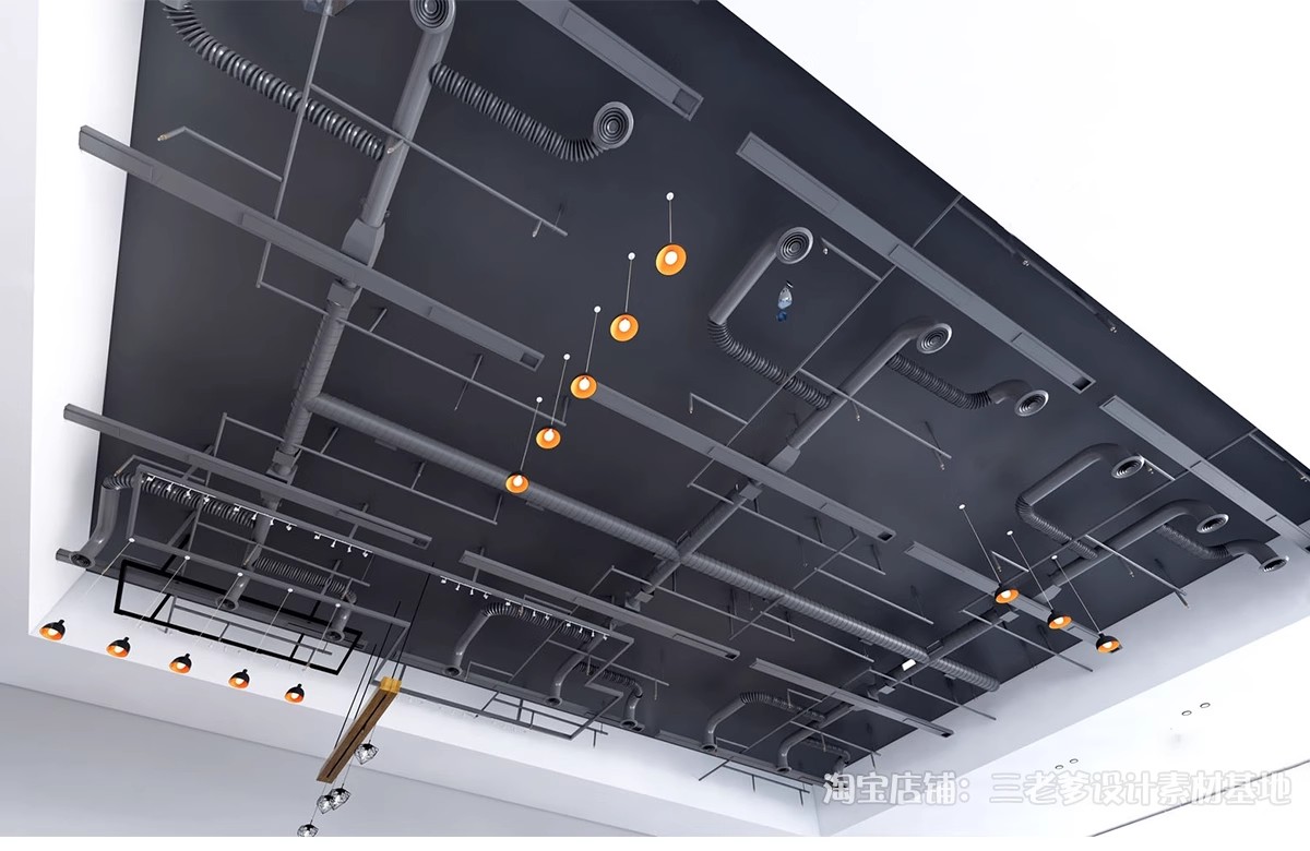 图片[11]-工业风通风管道吊顶天花3D模型 方形办公消防钢架钢结构钢管3dmax-大怪兽分享