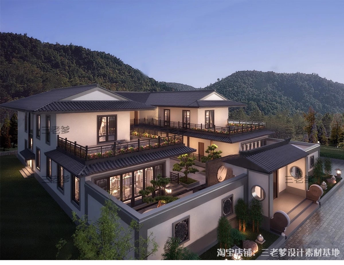 图片[11]-合院别墅SU模型库四合院自建房外观中式古建民宿建筑园林景观设计-大怪兽分享