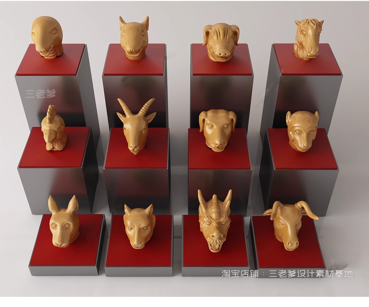 图片[12]-十二12生肖SU模型雕塑动物雕塑小品兽首石雕塑牛羊狗猴虎草图大师-大怪兽分享