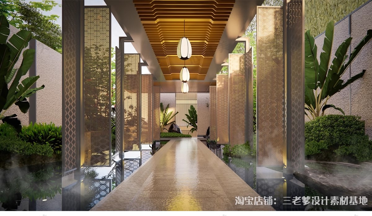 图片[12]-新中式古风长廊廊架SU模型 建筑染布飘带商业街集市竹构书法灯笼-大怪兽分享