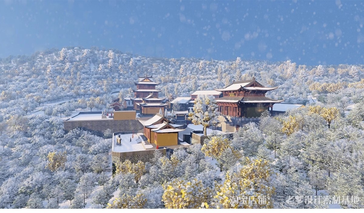 图片[13]-唐风古建群落SU模型秋景中式唐宋文化雪景影视城古代建筑草图大师-大怪兽分享